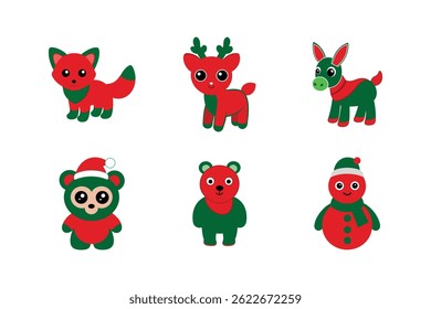 Christmas Animals Cartoon vector Set.
