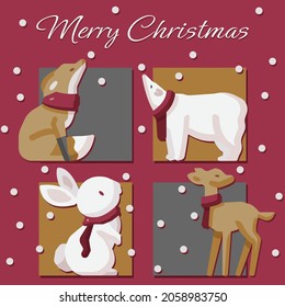 Christmas animals character Flat, vector and illustration 