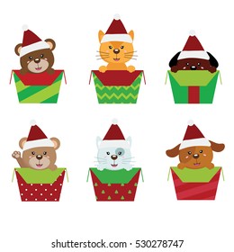 christmas animals in gift box