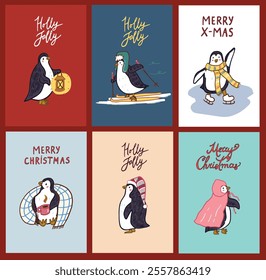 Christmas animals greeting postcards set