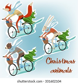christmas animals on bicycles
