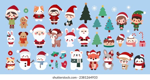 Christmas Animals Set.The set includes a variety of popular Christmas animals, including a reindeer, penguin, snowman, Santa Claus, elf, bunny, fox, and cat.