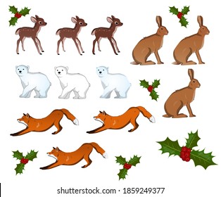 Christmas animals set in vector hand drawn