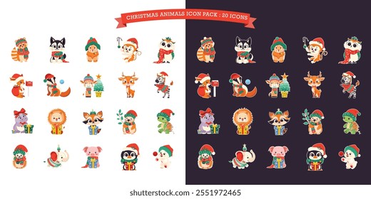 Christmas Animals themed vector icon pack consisting of 20 icons. Included in dark and light style