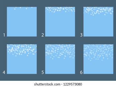 Christmas animation of snowfall. Frame sprite of falling snowflakes vector set isolated on background.