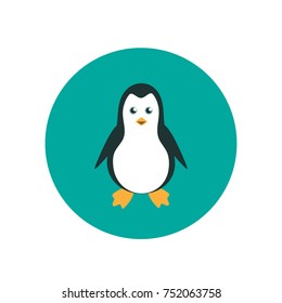 Christmas antarctic penguin icon. Cute cartoon xmas pinguin in turquoise circle. vector illustration isolated on white

