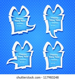 Christmas applique speech bubbles with  Happy New Year wishes on blue background
