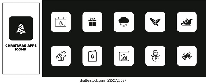 Christmas apps icon set. Black and White color apps icon set . Solid icon collection