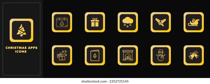 Christmas apps icon set. Golden gradient color apps icon set . Solid icon collection.