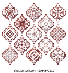 Christmas arabesque tile ornament set. Vector illustration