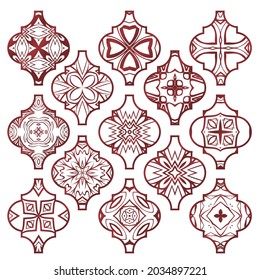 Christmas arabesque tile ornament set. Vector illustration