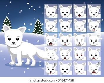 Christmas Arctic Fox Cartoon Emotion faces Vector Illustration