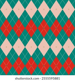 Christmas Argyle in diamond seamless pattern. Fabric style. Vector.