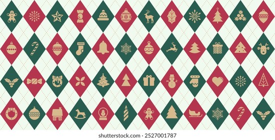 Christmas argyle seamless pattern. Geometric background for Christmas apparel and wrapping paper. Plaid Seamless Pattern. Vector illustration