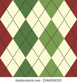 Christmas argyle seamless pattern. Geometric background for Christmas apparel and wrapping paper. Vector illustration, Argyle style fabric pattern christmas, Plaid Seamless Pattern.