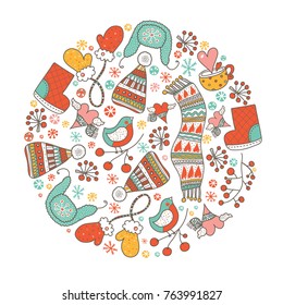 Christmas around motif. Cute winter motif.