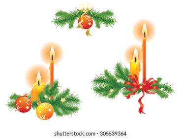 Christmas arrangement with candles and fir branches