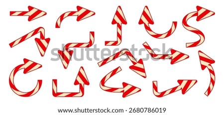 Christmas arrow icon set in candy cane style 