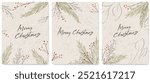 Christmas art background with greeting cards or covers in modern hand-drawn style. Xmas posters with Christmas trees for cover, packaging, banner, invitations.