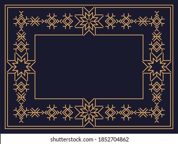 Christmas art deco frame with snowflakes. Line art vintage linear border. Design a template for invitations, leaflets and greeting cards. The style of the 1920s - 1930s. Vector illustration