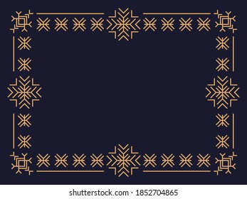 Christmas art deco frame with snowflakes. Line art vintage linear border. Design a template for invitations, leaflets and greeting cards. The style of the 1920s - 1930s. Vector illustration