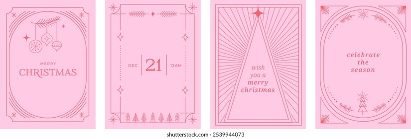 Christmas Art deco frames, Merry Christmas, invitations set. Collection of linear vector frames, cards design. Elegant, luxury printable vector design