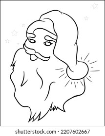 Christmas Art and Illustration coloring pages of Santa Claus, Tree, line drawn gingerbread houses, cookies, sweets and treats, snowman, New Year Gift Black and white cartoon illustration