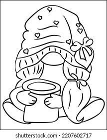 Christmas Art and Illustration coloring pages of Santa Claus, Tree, line drawn gingerbread houses, cookies, sweets and treats, snowman, New Year Gift Black and white cartoon illustration