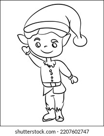 Christmas Art and Illustration coloring pages of Santa Claus, Tree, line drawn gingerbread houses, cookies, sweets and treats, snowman, New Year Gift Black and white cartoon illustration