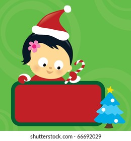 Christmas Asian baby girl holding sign