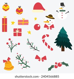 Christmas Asset pine tree snowman santa hat bell lightbulb