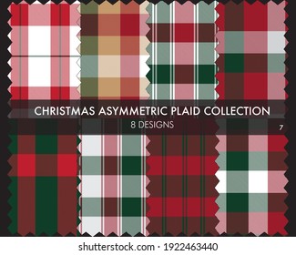 Christmas Asymmetric Plaid seamless pattern collection includes 8 designs for fashion textiles and graphics