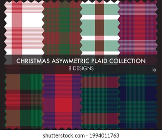 Christmas Asymmetric Plaid seamless pattern collection includes 8 designs for fashion textiles and graphics