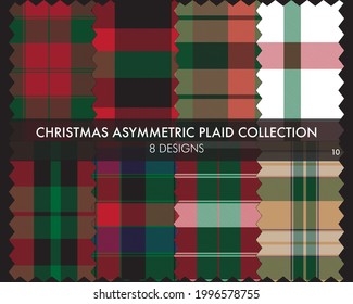 Christmas Asymmetric Plaid seamless pattern collection includes 8 designs for fashion textiles and graphics