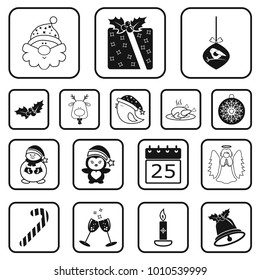 Christmas attributes and accessories black icons in set collection for design. Merry Christmas vector symbol stock web illustration.