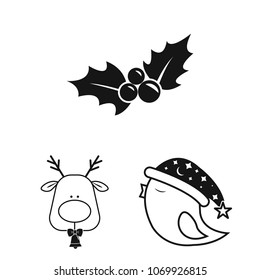 Christmas attributes and accessories black icons in set collection for design. Merry Christmas vector symbol stock web illustration.