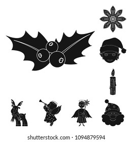 Christmas attributes and accessories black icons in set collection for design. Merry Christmas vector symbol stock web illustration.