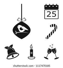 Christmas attributes and accessories black icons in set collection for design. Merry Christmas vector symbol stock web illustration.