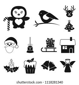 Christmas attributes and accessories black icons in set collection for design. Merry Christmas vector symbol stock web illustration.