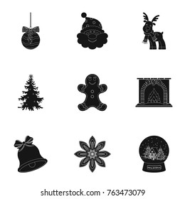 Christmas attributes and accessories black icons in set collection for design. Merry Christmas vector symbol stock web illustration.
