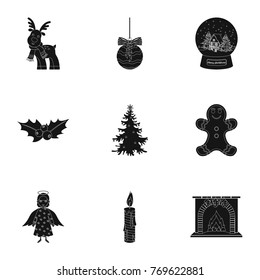 Christmas attributes and accessories black icons in set collection for design. Merry Christmas vector symbol stock web illustration.