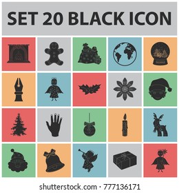 Christmas attributes and accessories black icons in set collection for design. Merry Christmas vector symbol stock web illustration.