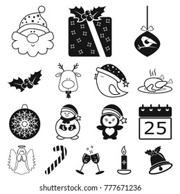 Christmas attributes and accessories black icons in set collection for design. Merry Christmas vector symbol stock web illustration.