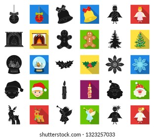 Christmas attributes and accessories black,flat icons in set collection for design. Merry Christmas vector symbol stock web illustration.