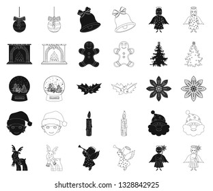 Christmas attributes and accessories black,outline icons in set collection for design. Merry Christmas vector symbol stock web illustration.