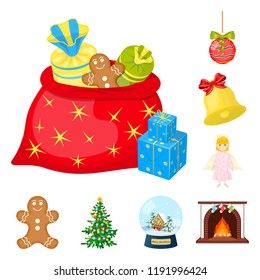 Christmas attributes and accessories cartoon icons in set collection for design. Merry Christmas vector symbol stock web illustration.