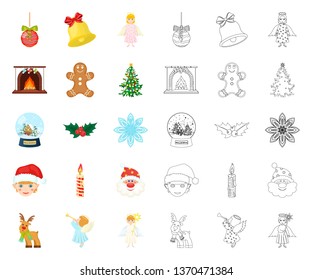 Christmas attributes and accessories cartoon,outline icons in set collection for design. Merry Christmas vector symbol stock web illustration.