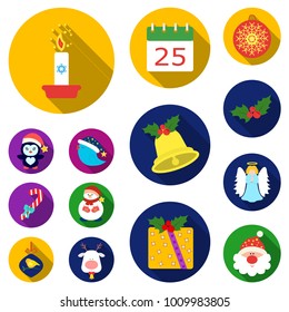 Christmas attributes and accessories flat icons in set collection for design. Merry Christmas vector symbol stock web illustration.