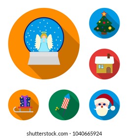 Christmas attributes and accessories flat icons in set collection for design. Merry Christmas vector symbol stock web illustration.