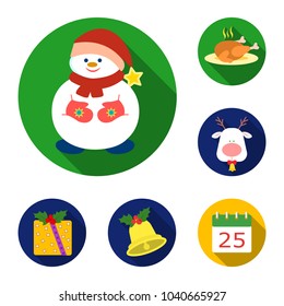 Christmas attributes and accessories flat icons in set collection for design. Merry Christmas vector symbol stock web illustration.